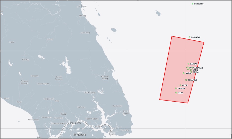 Iran-flagged cargo ships near the Malaysian EOPL on October 2 (Credit: Marine Traffic)