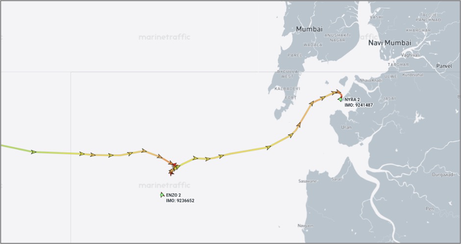Iran-flagged cargo ships near Mumbai on October 5 (Credit: Marine Traffic)