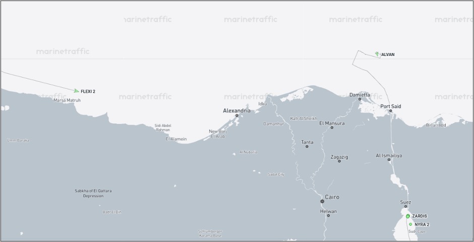 Iran-flagged cargo ships in the Mediterranean and Red Sea on October 20 (Credit: Marine Traffic)
