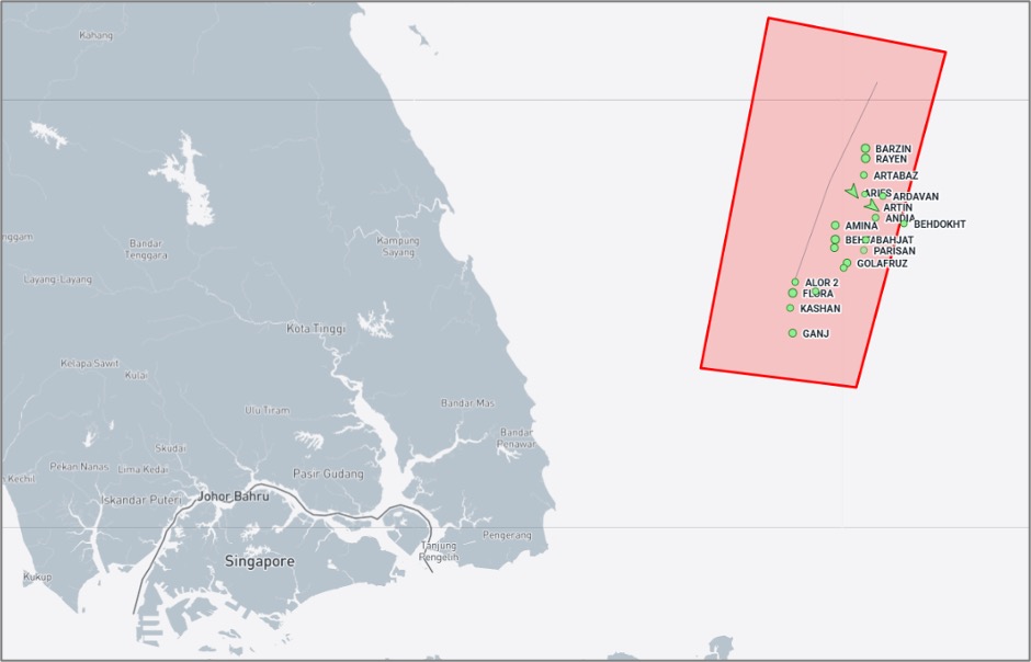 Iran-flagged cargo ships near the Malaysian EOPL on October 21 (Credit: Marine Traffic)