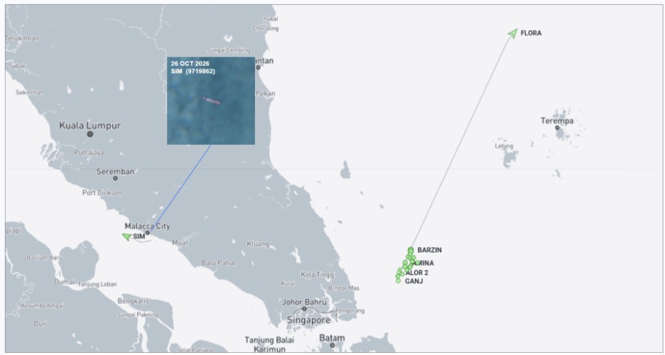 Iran-flagged cargo ships near the Malacca Strait and Malaysian EOPL on October 26
