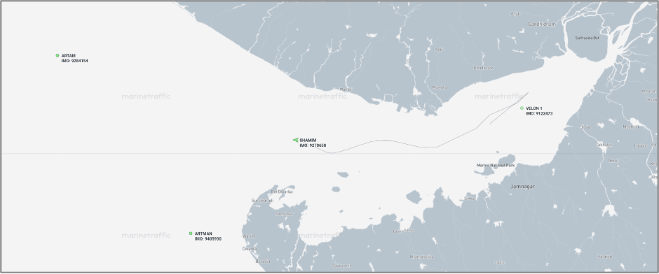 Iran-flagged cargo ships in the Gulf of Kutch on August 17 (Credit: Marine Traffic)
