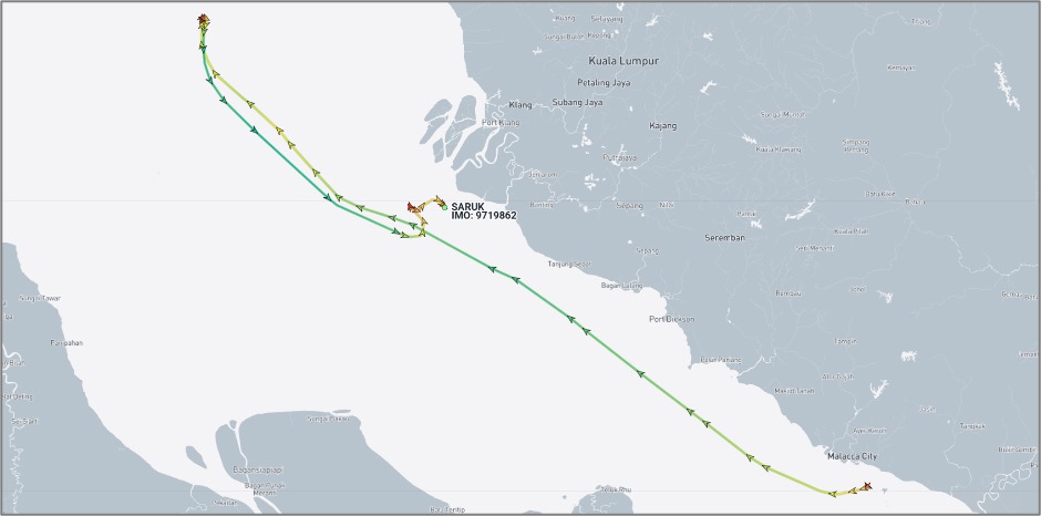 Iran-flagged cargo ships near the Malacca Strait and Malaysian EOPL on October 26