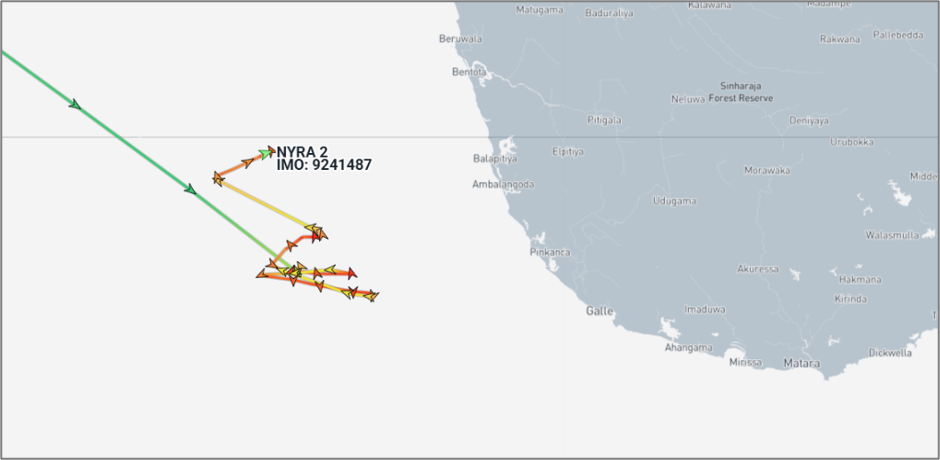 Iran-flagged cargo ship near Sri Lanka on August 19 (Credit: Marine Traffic)