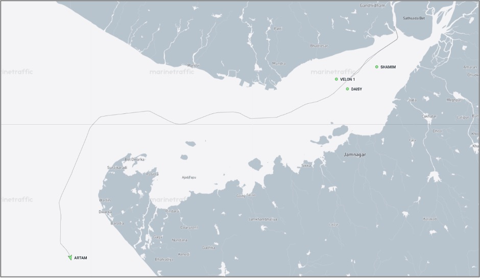 Iran-flagged cargo ships near the Gulf of Kutch on October 6 (Credit: Marine Traffic)