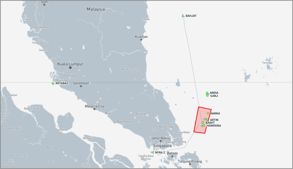 Iran-flagged cargo ships near the EOPL on August 27 (Credit: Marine Traffic)