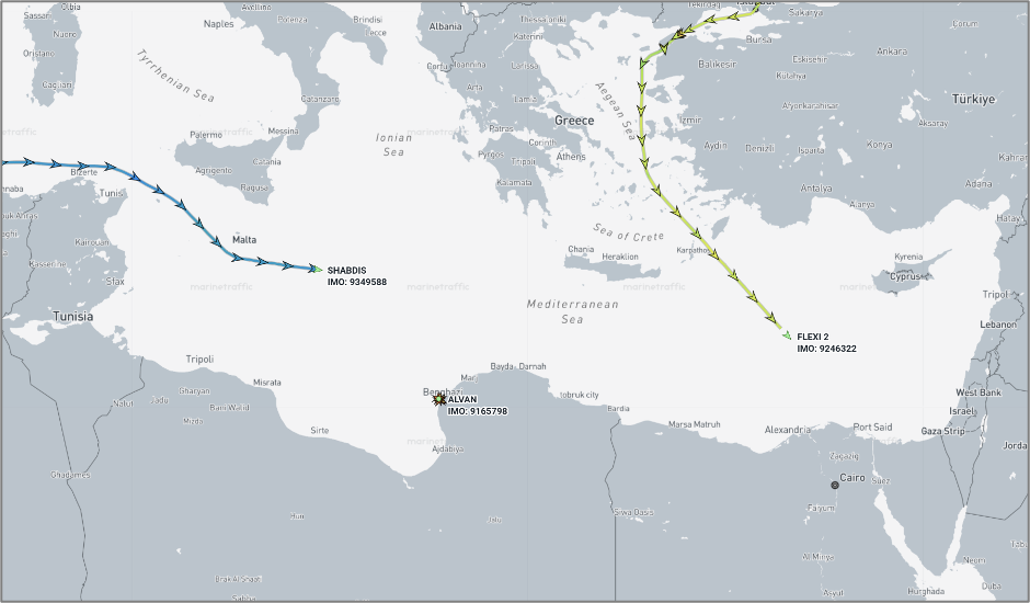 Iran-flagged cargo ship in the Mediterranean on September 1 (Credit: Marine Traffic)
