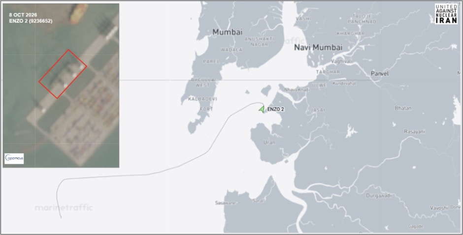 Iran-flagged cargo vessel in Mumbai on October 8 (Credit: Marine Traffic & ESA Copernicus)
