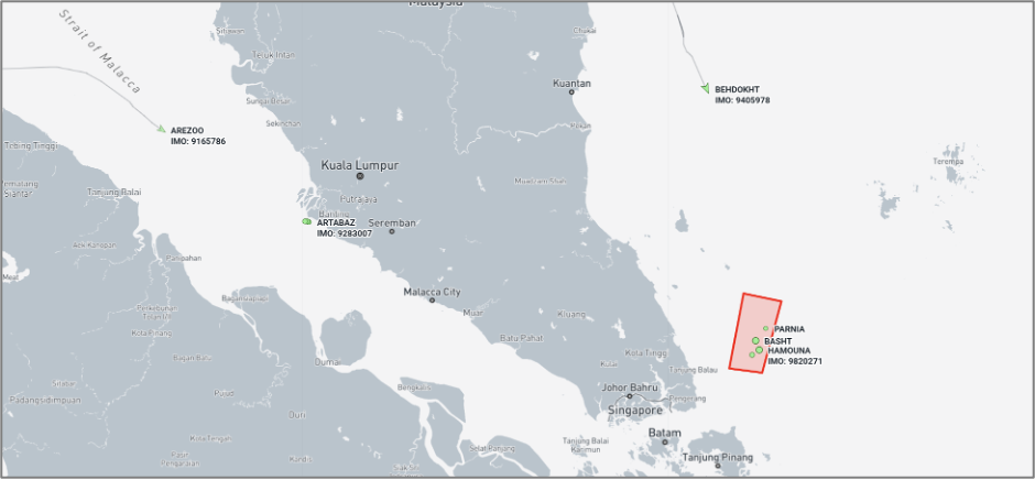 Iran-flagged cargo vessels in Southeast Asia on August 3 (Credit: Marine Traffic)