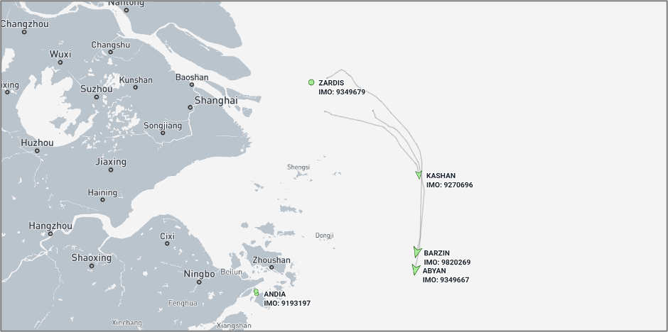 Iran-flagged cargo vessels near Shanghai, China on August 4 (Credit: Marine Traffic)