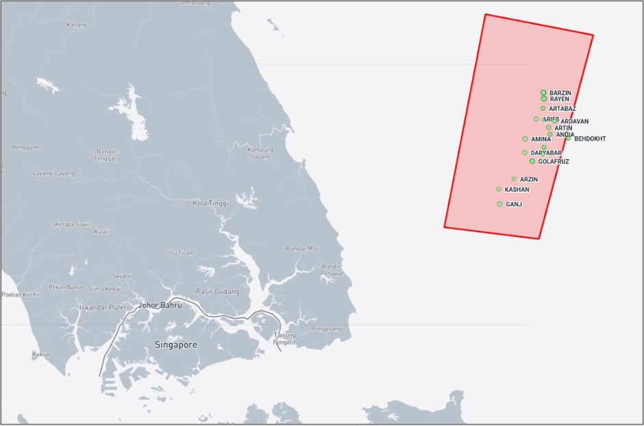 Iran-flagged cargo ships near the Malaysian EOPL on October 14 (Credit: Marine Traffic)