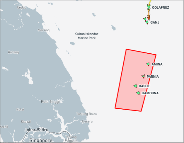 Iran-flagged cargo ships in the Malaysian EOPL on August 10 (Credit: Marine Traffic)