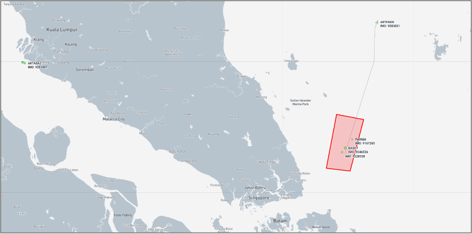 Iran-flagged vessels in Port Klang and the EOPL on July 28 (Credit: Marine Traffic)