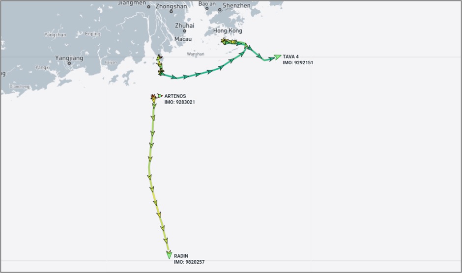Iran-flagged cargo ships near Zhuhai on October 27 (Credit: Marine Traffic)