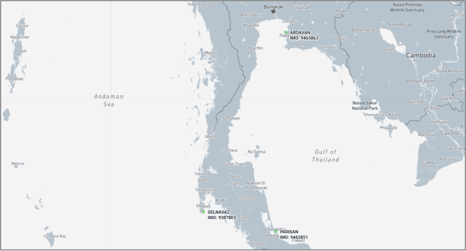 Iran-flagged cargo ships in Thai ports on August 20 (Credit: Marine Traffic)