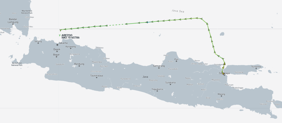 Iran-flagged cargo ship near Jakarta on August 26 (Credit: Marine Traffic)