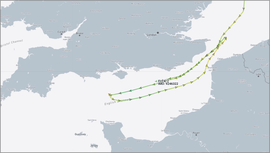 Iran-flagged cargo ship in the Dover Strait on October 7 (Credit: Marine Traffic)