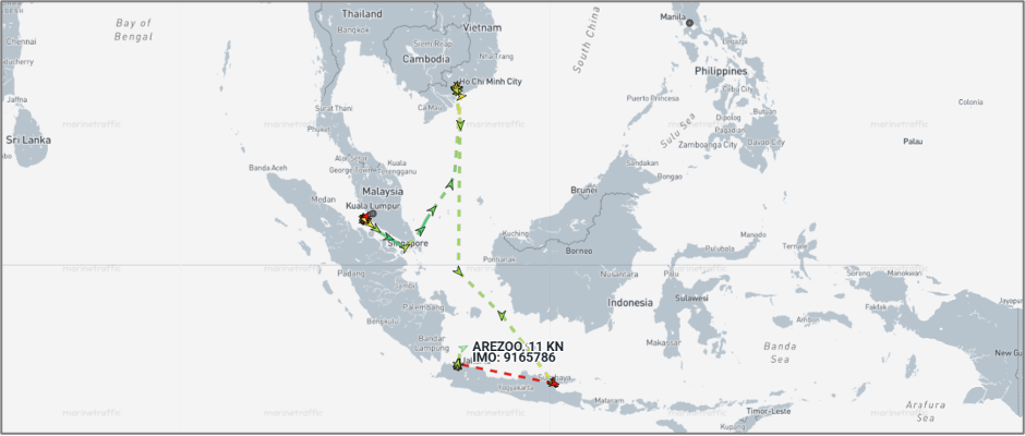 Iran-flagged vessel leaving Jakarta on July 29 (Credit: Marine Traffic)