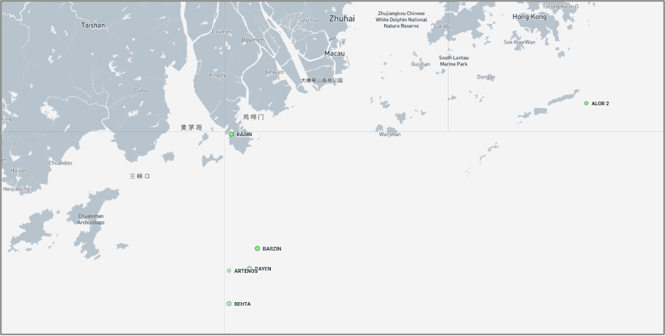 Iran-flagged cargo ships near Zhuhai and Hong Kong on August 26 (Credit: Marine Traffic)
