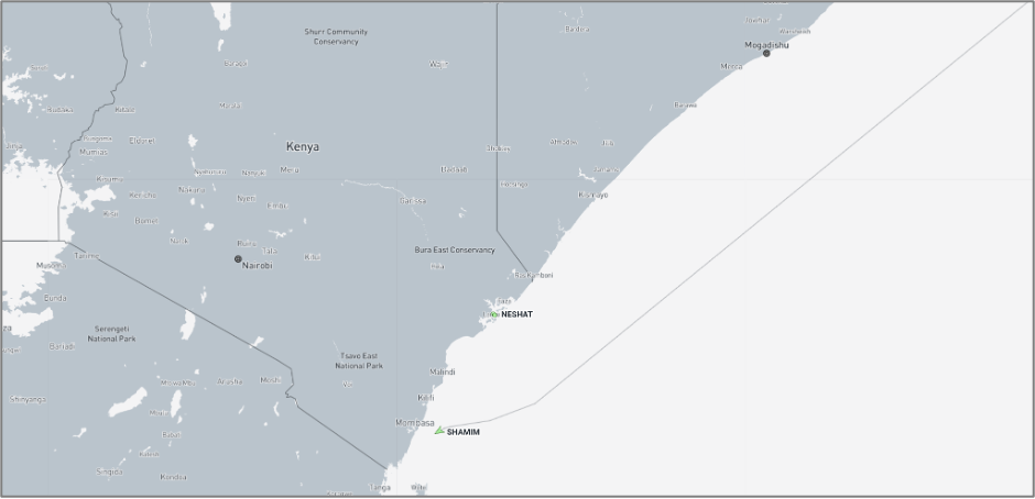 Iran-flagged cargo ships arriving in Kenya on September 1 (Credit: Marine Traffic)