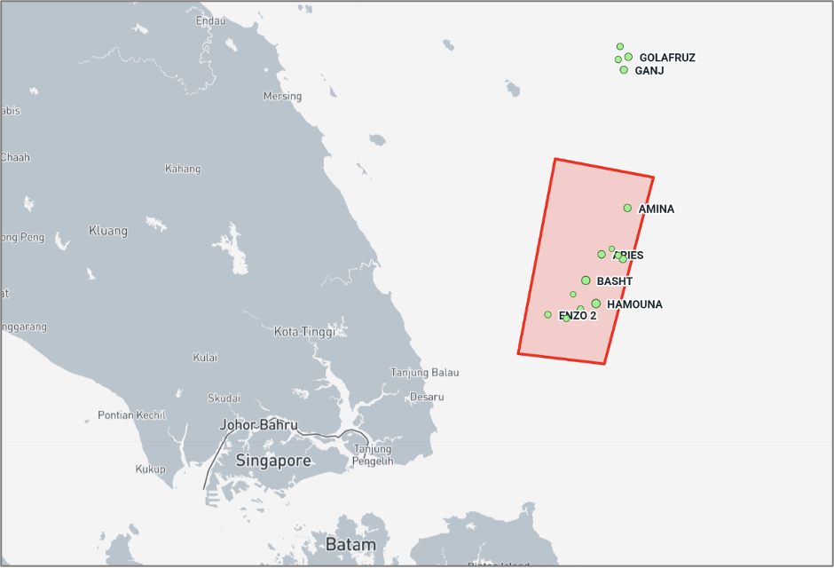 Iran-linked cargo vessels in the Malaysian EOPL on September 3 (Credit: Marine Traffic)