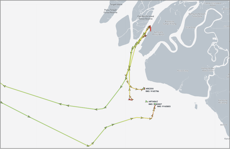 Iranian cargo ships near Port Klang on September 8 (Credit: Marine Traffic)