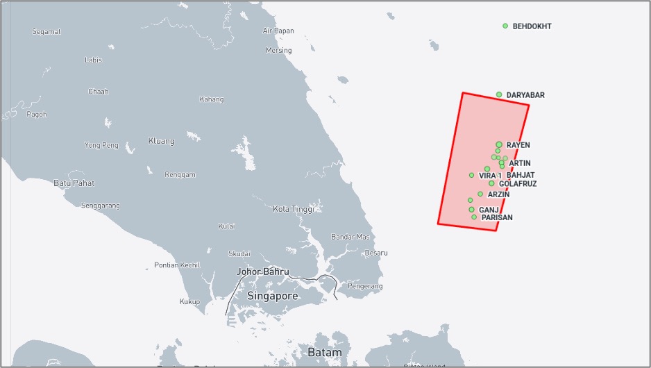 Iran-flagged cargo ships near the Malaysian EOPL on October 8 (Credit: Marine Traffic)