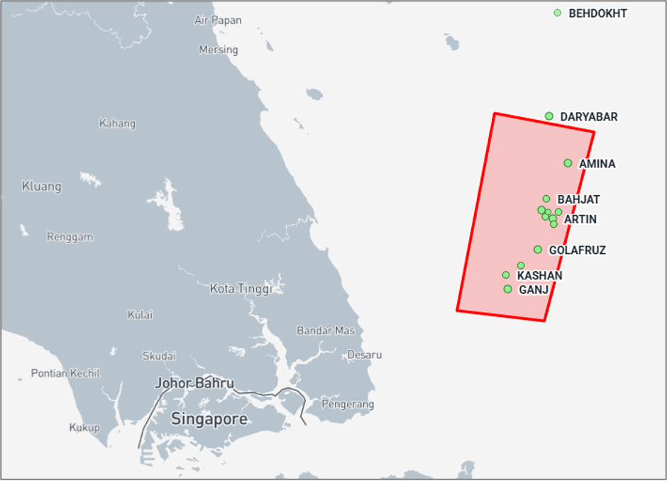 Iran-flagged cargo ships near the Malaysian EOPL on September 28 (Credit: Marine Traffic)