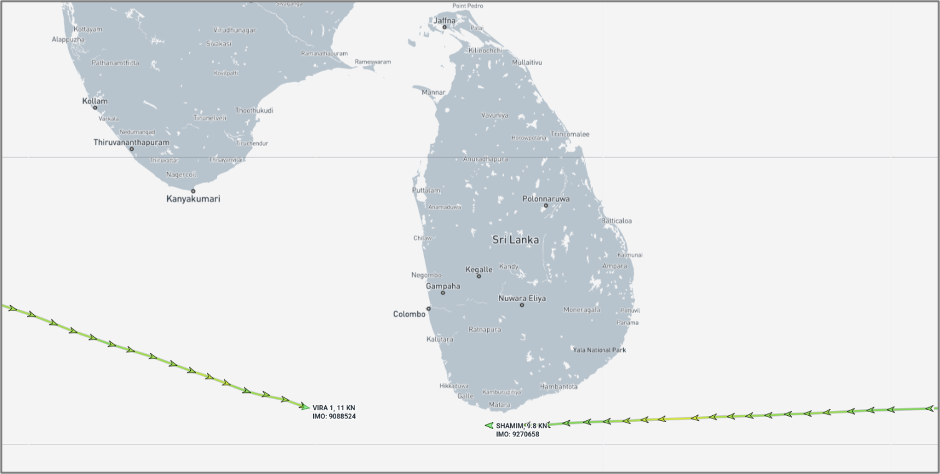 Iranian flagged cargo ships near Sri Lanka on July 31 (Credit Marine Traffic)