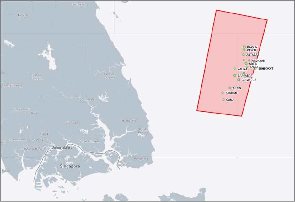 Iran-flagged cargo ships near the Malaysian EOPL on October 13 (Credit: Marine Traffic)