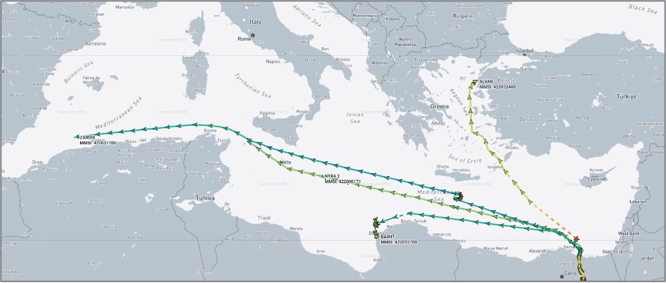 Iran-flagged cargo ships in the Mediterranean on October 26 (Credit: Marine Traffic)