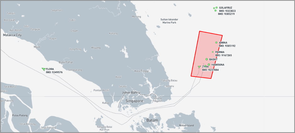 Iran-flagged cargo ships near the Malaysian EOPL on August 12 (Credit: Marine Traffic)