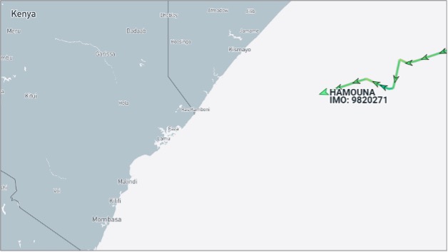Iran-flagged container ship approaching Mombasa, Kenya on October 2 (Credit: Marine Traffic)