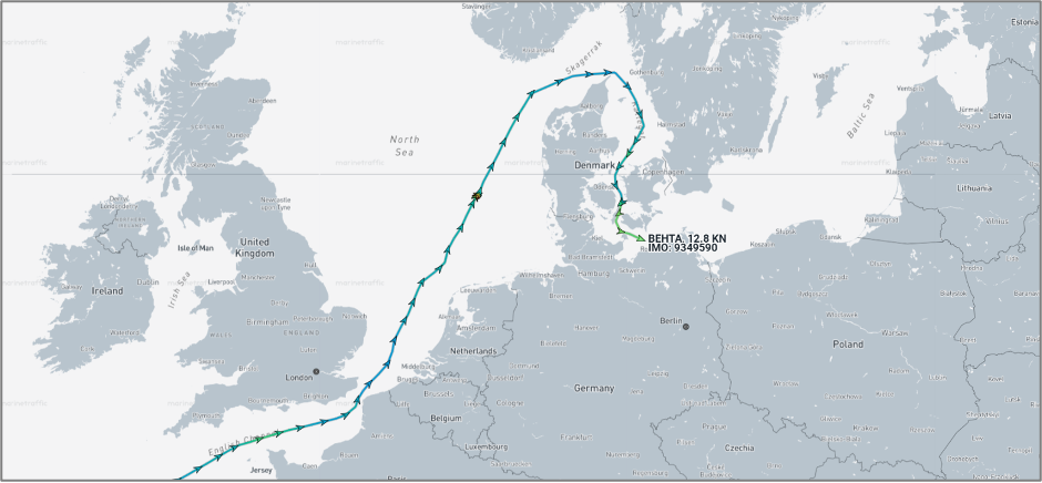 Iran-flagged vessel in the Dover Strait on July 22 (Credit: Marine Traffic)