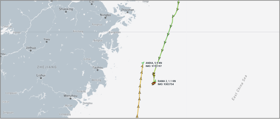 Iran-flagged vessels in the East China Sea on July 23 (Credit: Marine Traffic)
