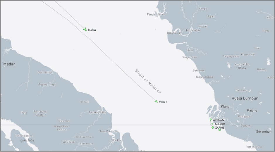 Iran-flagged cargo ships near Port Klang anchorage on October 6 (Credit: Marine Traffic)