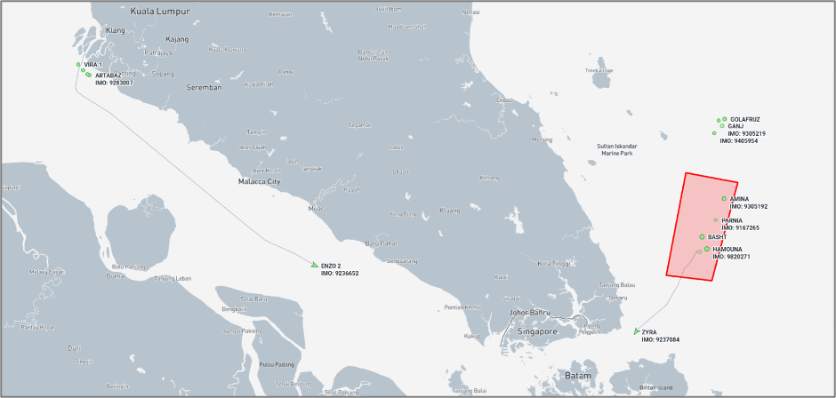 Iran-flagged cargo ships near the Port Klang and the EOPL on August 14 (Credit: Marine Traffic)