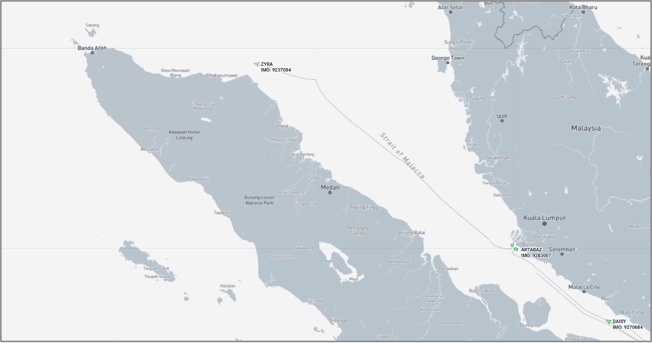 Iran-flagged cargo ships at Port Klang and Malacca Strait on August 17 (Credit: Marine Traffic)