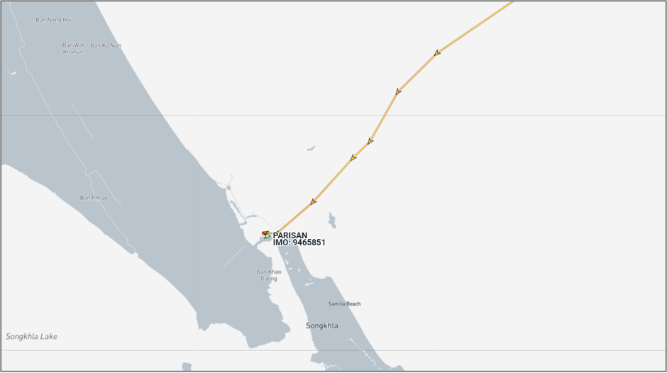 Iran-flagged cargo ship at Songkhla on August 18 (Credit: Marine Traffic)