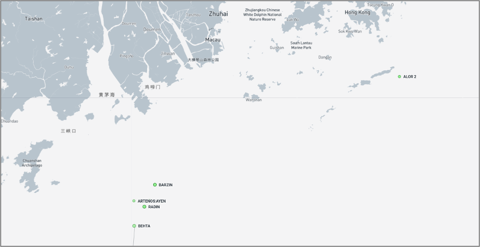 Iran-flagged cargo ships near Zhuhai and Hong Kong on August 25 (Credit: Marine Traffic)