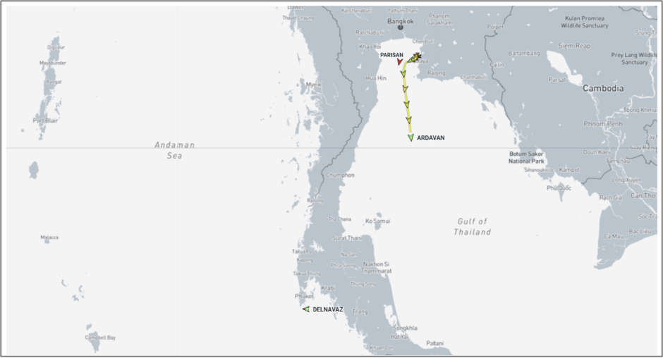 Iran-flagged cargo ships in Thai ports and Thai waters on August 26 (Credit: Marine Traffic)