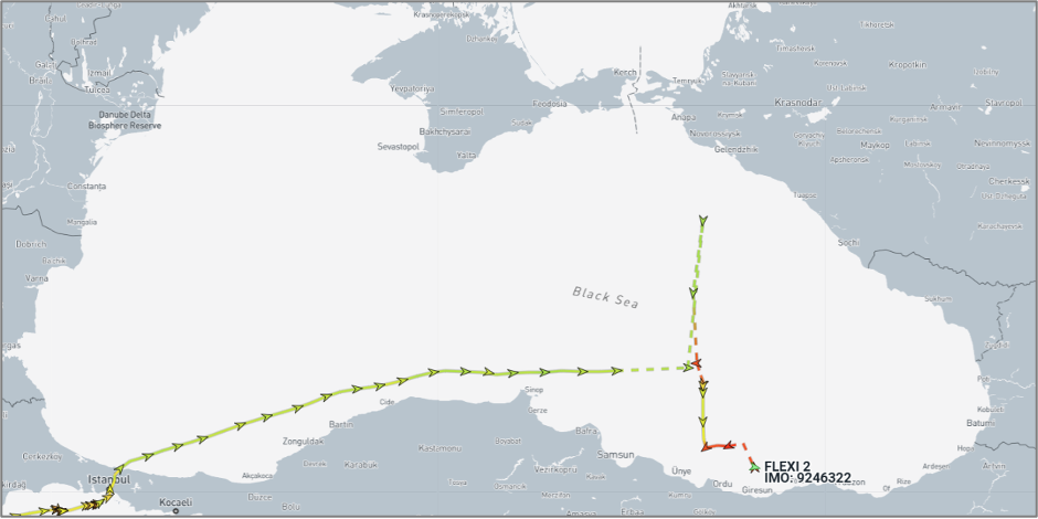 Iran-flagged cargo ship in the Black Sea on August 27 (Credit: Marine Traffic)