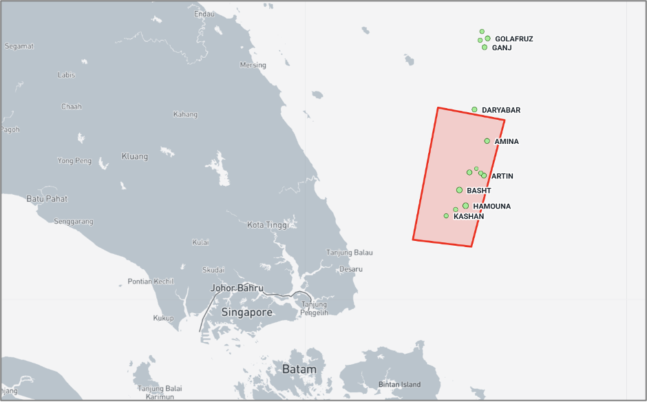 Iran-linked cargo vessels in the Malaysian EOPL on September 8 (Credit: Marine Traffic)