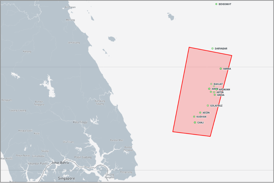 Iran-flagged cargo ships near the Malaysian EOPL on September 25 (Credit: Marine Traffic)