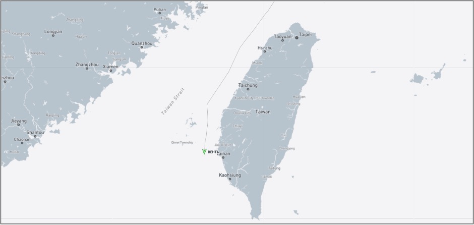 Iran-flagged cargo ship in the Taiwan Strait on October 13 (Credit: Marine Traffic)