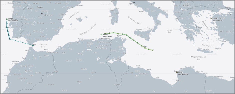 Iran-flagged cargo ships in the Mediterranean on October 27 (Credit: Marine Traffic)