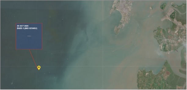 Iran-flagged cargo ship near Mumbai on October 28 (Credit: ESA Copernicus)