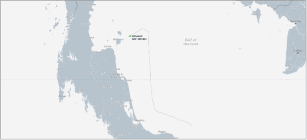 Iran-flagged cargo ship in the Gulf of Thailand on August 11 (Credit: Marine Traffic)