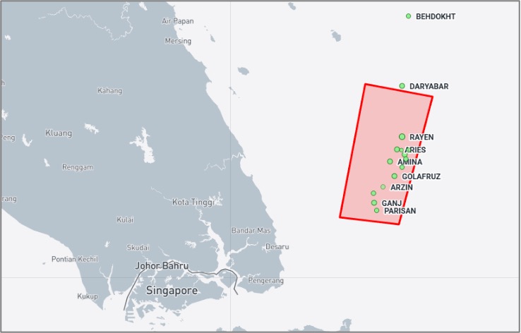 Iran-flagged cargo ships near the Malaysian EOPL on October 6 (Credit: Marine Traffic)