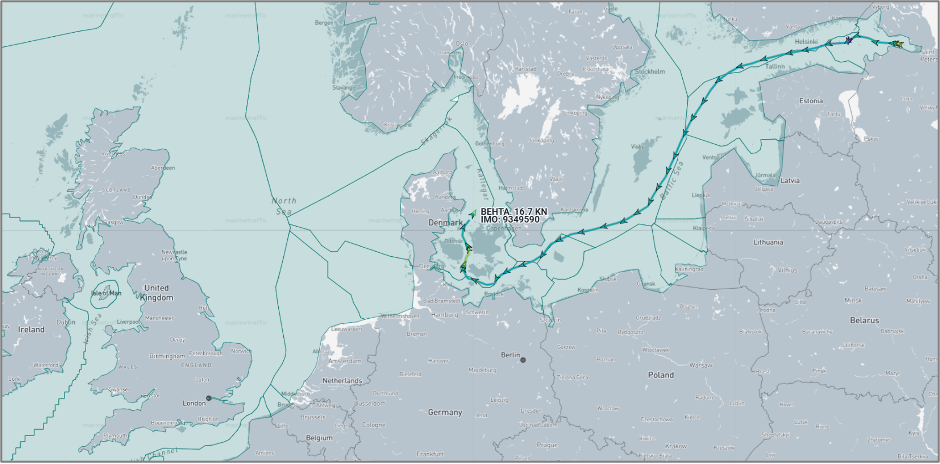 Iran-flagged vessel in the Baltic Sea on July 29 (Credit: Marine Traffic)